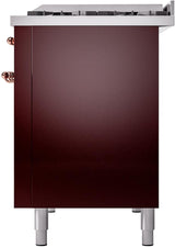 Nostalgie II 48 Inch Dual Fuel Natural Gas Freestanding Range in Burgundy with Copper Trim