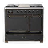 ILVE UMD40FQNR3MGBLP Majestic III 40 inch Dual Fuel Range with 6 Burners and Griddle, Dual Function Burner up to 25,000 BTU (Liquid Propane, Solid Door, Graphite Matte, Burnished)