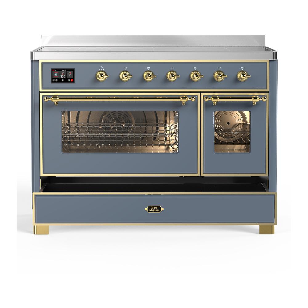 ILVE UMIB48NR3BGG Majestic III 48 inch Induction Range with 6 Elements, 5.02 cu. ft. Total Oven Capacity (Triple Glass Door, Blue Grey, Brass)