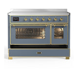 ILVE UMIB48NR3BGG Majestic III 48 inch Induction Range with 6 Elements, 5.02 cu. ft. Total Oven Capacity (Triple Glass Door, Blue Grey, Brass)