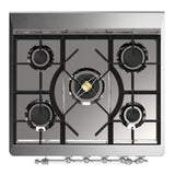 ILVE UM30NR3RAC Majestic III 30 inch Dual Fuel Range with 5 Black Brass Burners, Dual Function Burner up to 25,000 BTU (Natural Gas, Triple Glass Door, RAL, Chrome)
