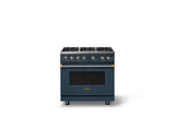 36"W. Sealed Burner Gas Range (Burner: 6b, Finish: Squall, Trim: Brushed Brass, Fuel: Natural Gas)