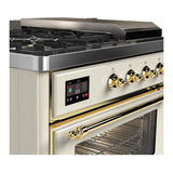 ILVE UM48FSNR3AWG Majestic III 48 inch Dual Fuel Range with 5 Black Brass Burners, Griddle and French Top, Dual Function Burner up to 25,000 BTU (Natural Gas, Triple Glass Door, Antique White, Brass)