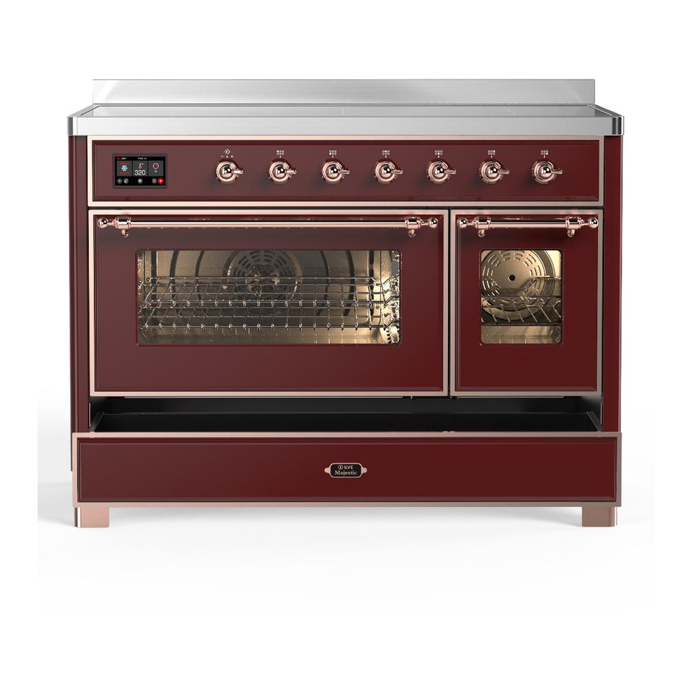 ILVE UMIB48NR3BUP Majestic III 48 inch Induction Range with 6 Elements, 5.02 cu. ft. Total Oven Capacity (Triple Glass Door, Burgundy, Copper)