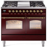 Nostalgie II 40 Inch Dual Fuel Liquid Propane Freestanding Range in Burgundy with Brass Trim