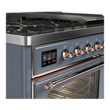 ILVE UM48FNR3BGPLP Majestic III 48 inch Dual Fuel Range with 8 Burners and Griddle, Dual Function Burner up to 25,000 BTU (Liquid Propane, Triple Glass Door, Blue Grey, Copper)