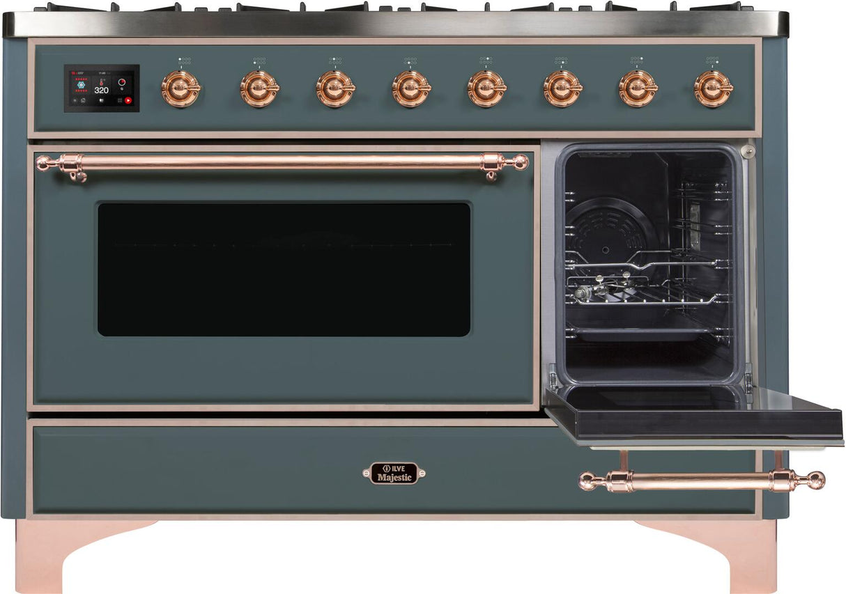 Majestic II 48 Inch Dual Fuel Natural Gas Freestanding Range in Blue Grey with Copper Trim