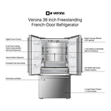 Verona VEBFD3620WIFS 36 inch French Door Counter-Depth Refrigerator with 20.2 cu. ft. Total Capacity, Internal Water Dispenser, Automatic Ice Maker in Stainless Steel