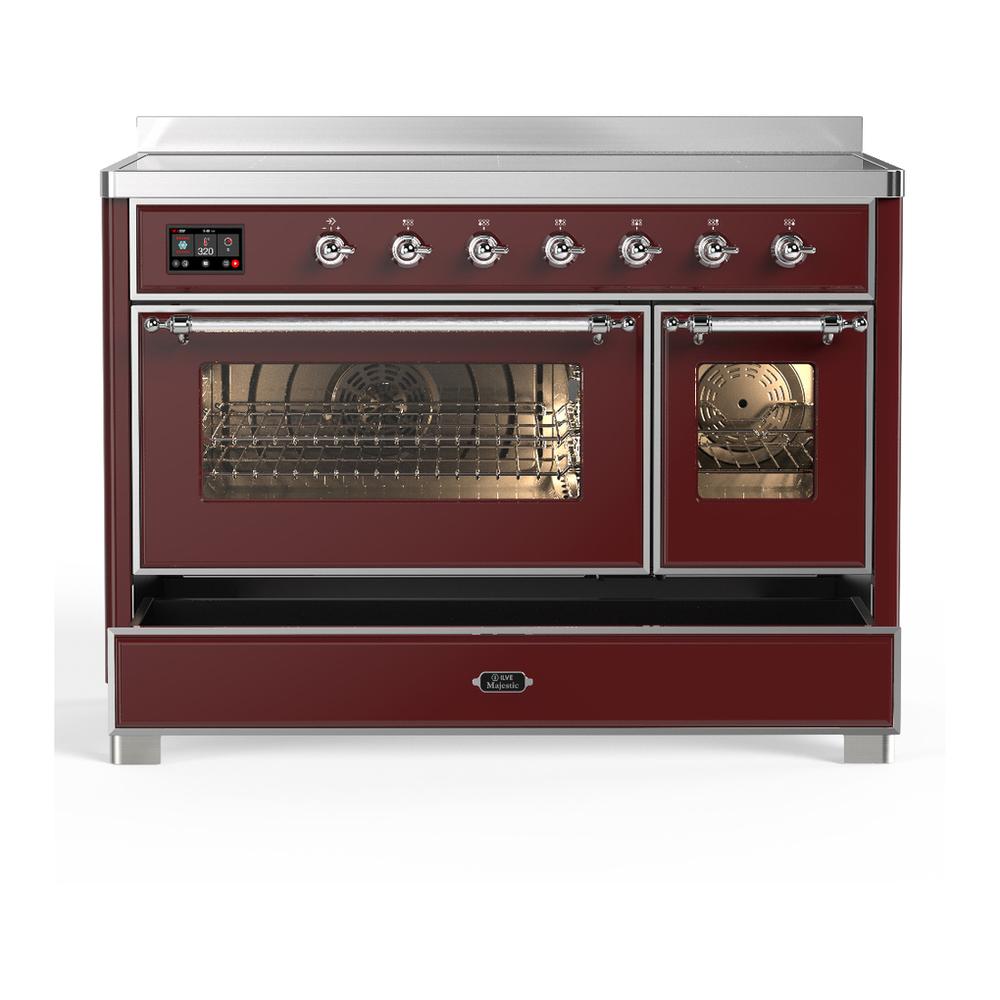 ILVE UMIB48NR3BUC Majestic III 48 inch Induction Range with 6 Elements, 5.02 cu. ft. Total Oven Capacity (Triple Glass Door, Burgundy, Chrome)