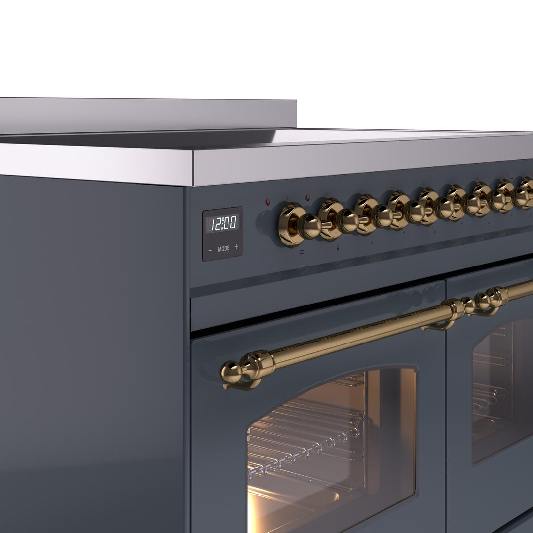 Nostalgie II 40 Inch Electric Freestanding Range in Blue Grey with Brass Trim
