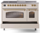 Nostalgie II 48 Inch Dual Fuel Natural Gas Freestanding Range in Antique White with Brass Trim