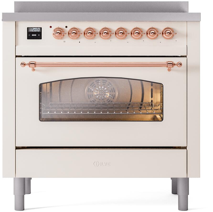 Nostalgie II 36 Inch Electric Freestanding Range in Antique White with Copper Trim