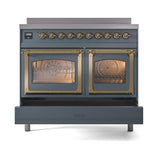 ILVE UNDI406NMPBGG Nostalgie II Noblesse 40 inch Induction Range (Triple Glass Door, Blue Grey, Brass)