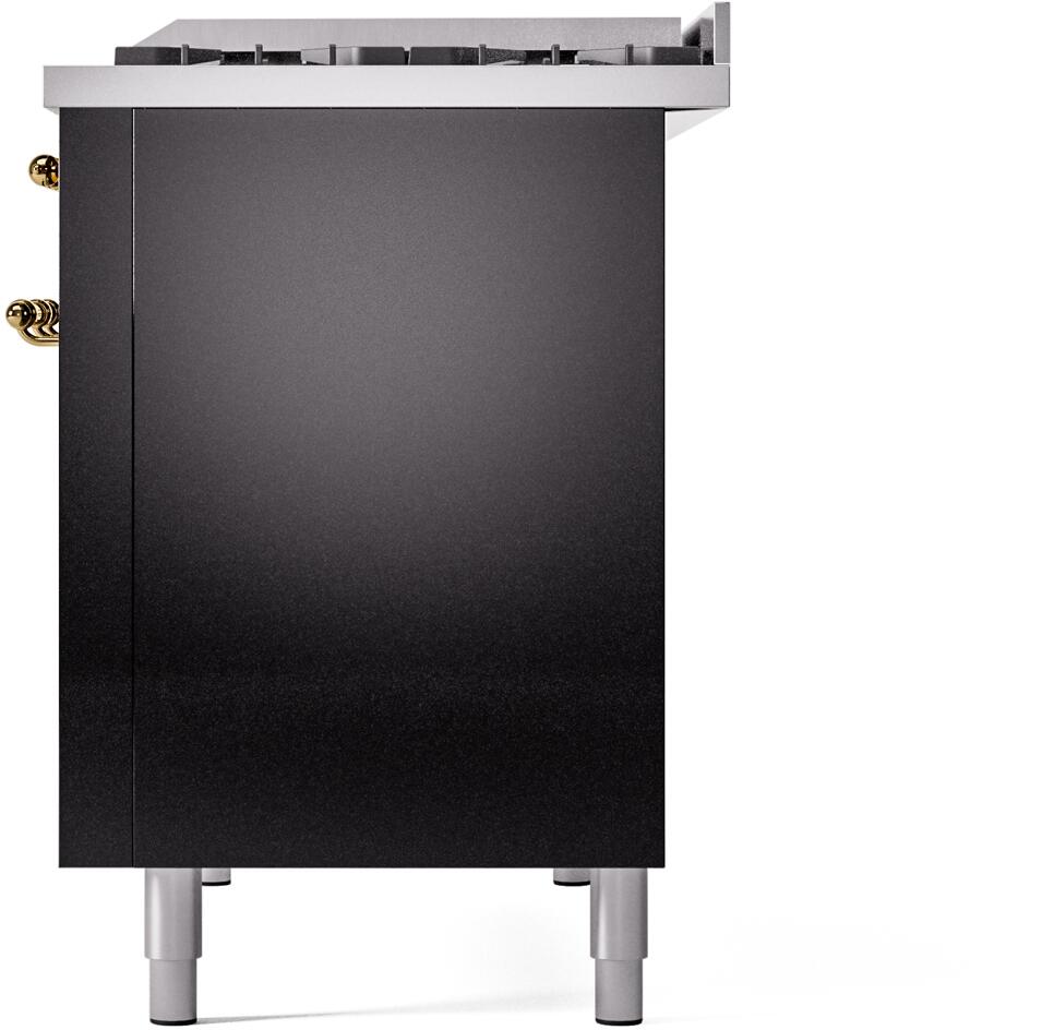 Nostalgie II 48 Inch Dual Fuel Natural Gas Freestanding Range in Glossy Black with Brass Trim