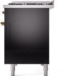 Nostalgie II 48 Inch Dual Fuel Natural Gas Freestanding Range in Glossy Black with Brass Trim