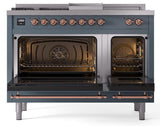 Nostalgie II 48 Inch Dual Fuel Natural Gas Freestanding Range in Blue Grey with Copper Trim