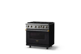 36"W. Open Burner Gas Range (Finish: Onyx, Trim: Brushed Brass, Fuel: Propane)