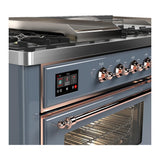 ILVE UM60FSNR3BGPLP Majestic III 60 inch Dual Fuel Range with 7 Burners, Griddle and French Top, Dual Function Burner with up to 25,000 BTU (Liquid Propane, Triple Glass Door, Blue Grey, Copper)