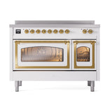 ILVE UNI486NMPWHG Nostalgie II Noblesse 48 inch Induction Range (Triple Glass Door, White, Brass)