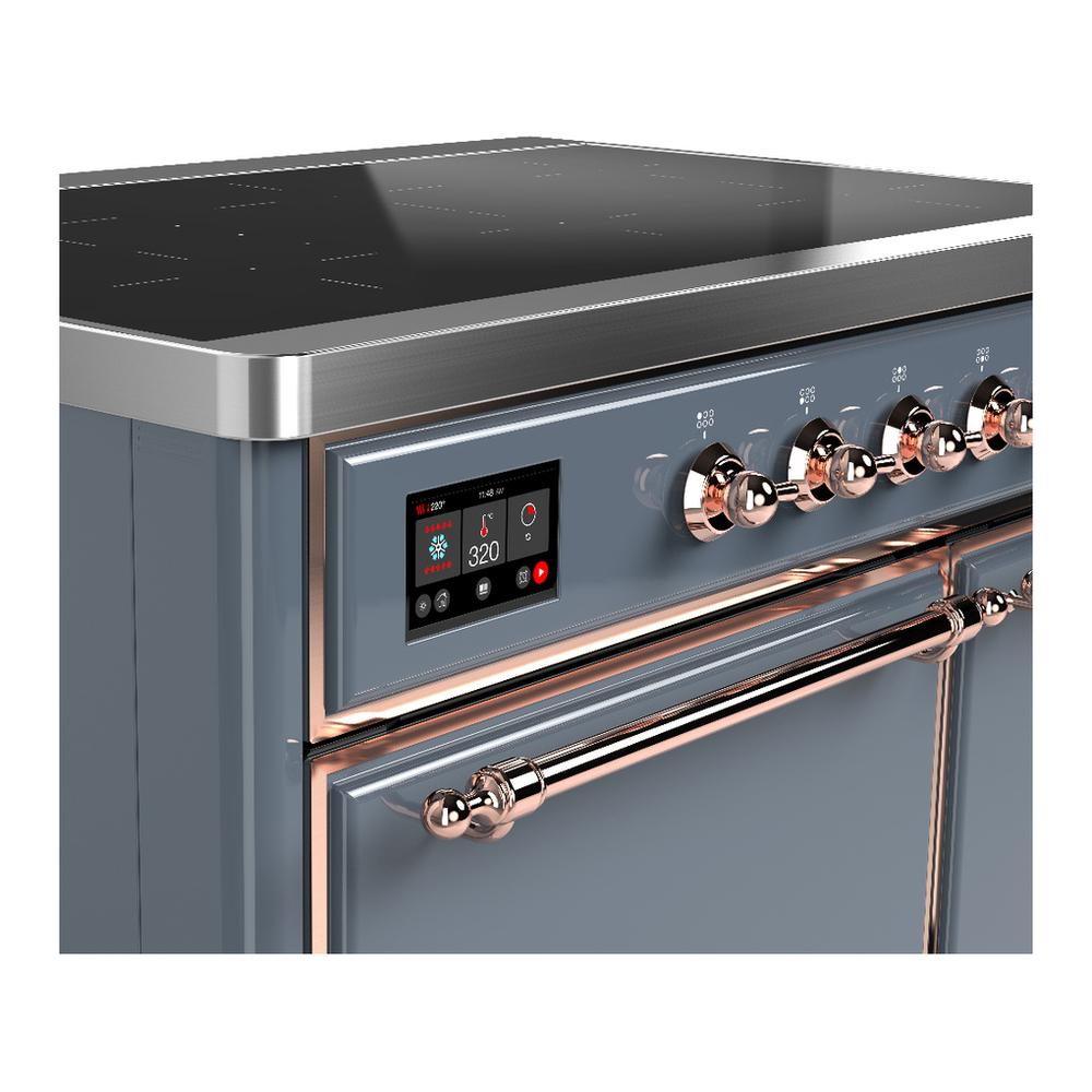 ILVE UMDIB40QNR3BGP Majestic III 40 inch Induction Range with 6 Elements, 3.82 cu. ft. Total Oven Capacity (Solid Door, Blue Grey, Copper)