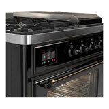 ILVE UM48FSNR3BKBLP Majestic III 48 inch Dual Fuel Range with 5 Black Brass Burners, Griddle and French Top, Dual Function Burner up to 25,000 BTU (Liquid Propane, Triple Glass Door, Glossy Black, Burnished)