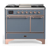 ILVE UMD40FQNR3BGP Majestic III 40 inch Dual Fuel Range with 6 Burners and Griddle, Dual Function Burner up to 25,000 BTU (Natural Gas, Solid Door, Blue Grey, Copper)