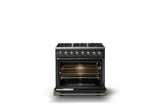 36"W. Dual Fuel Range (Burner: 6b, Finish: Antique Bronze, Trim: Brushed Brass, Fuel: Natural Gas)