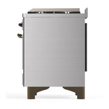 ILVE UM36FQNR3SSB Majestic III 36 inch Dual Fuel Range with 6 Black Brass Burners and Griddle, Dual Function Burner up to 25,000 BTU (Solid Door, Stainless Steel, Burnished, Natural Gas)