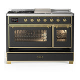 ILVE UM48FSNR3MGG Majestic III 48 inch Dual Fuel Range with 5 Black Brass Burners, Griddle and French Top, Dual Function Burner up to 25,000 BTU (Natural Gas, Triple Glass Door, Graphite Matte, Brass)