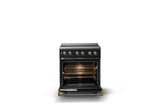 30"W. Electric Range (Finish: Onyx, Trim: Brushed Brass)