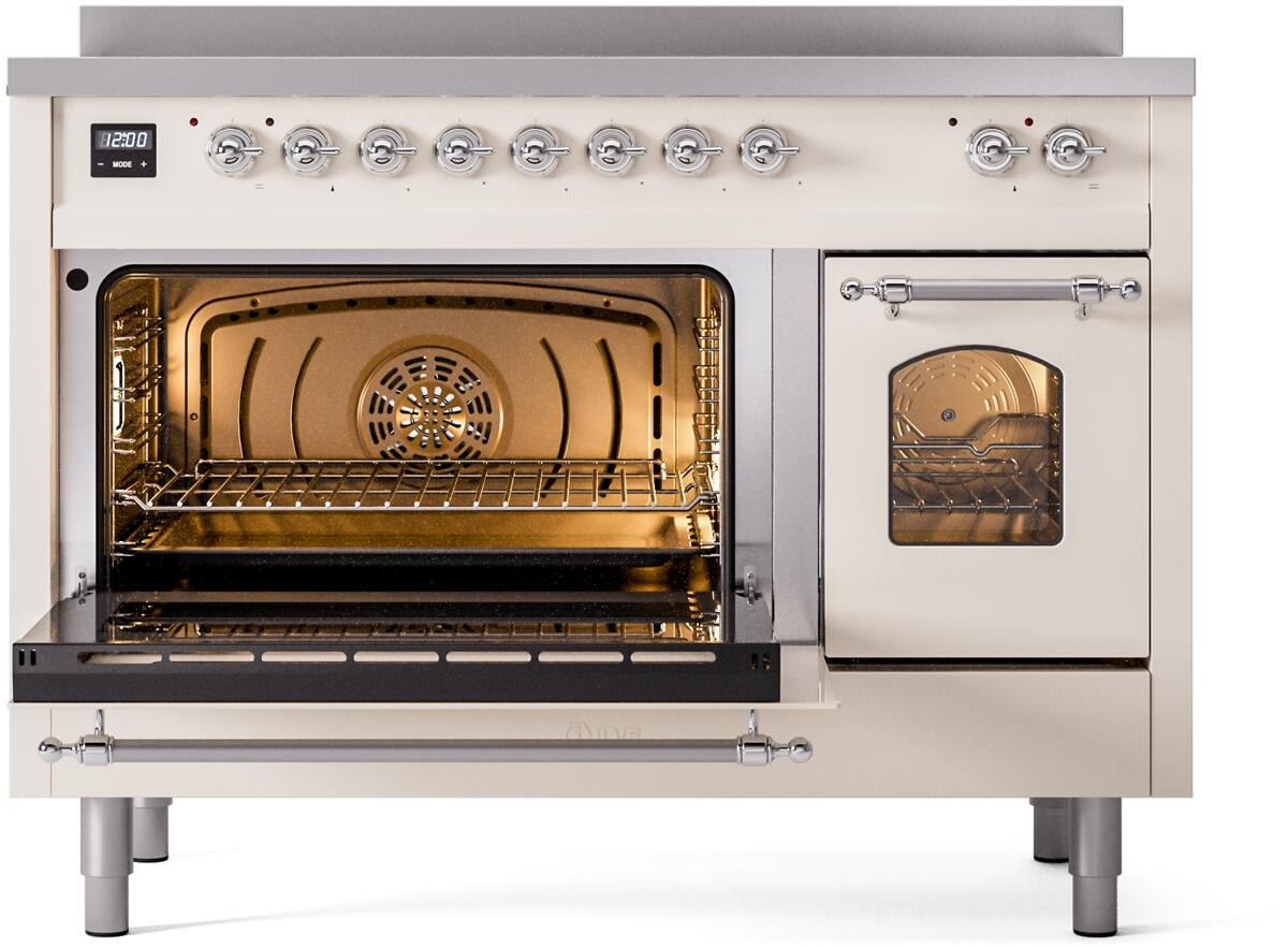 Nostalgie II 48 Inch Electric Freestanding Range in Antique White with Chrome Trim
