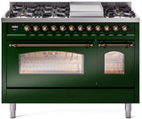 Nostalgie II 48 Inch Dual Fuel Natural Gas Freestanding Range in Emerald Green with Bronze Trim
