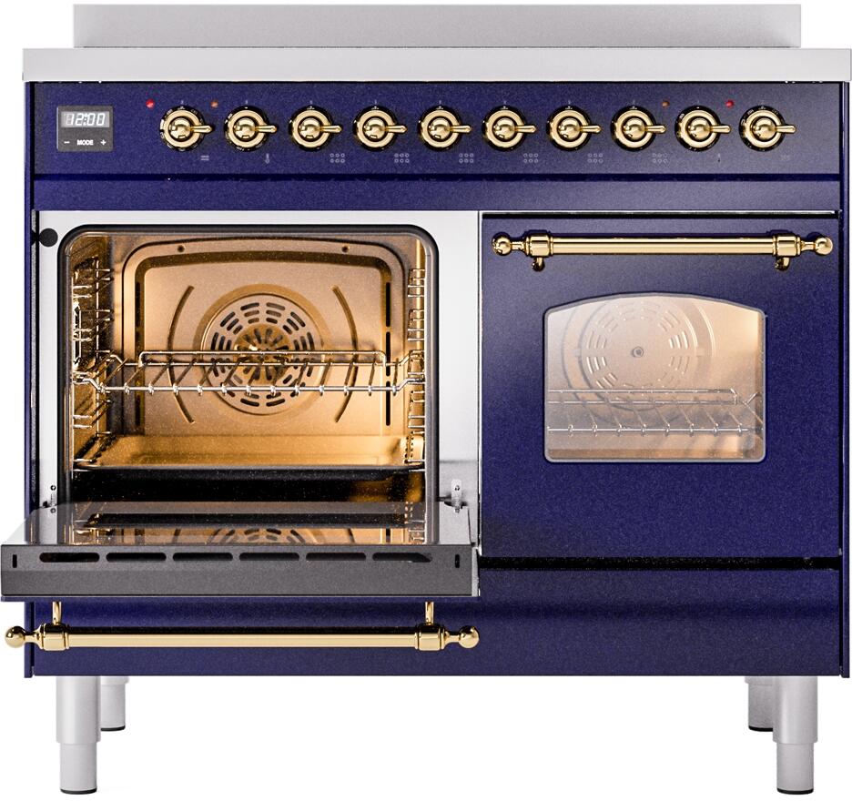 Nostalgie II 40 Inch Electric Freestanding Range in Blue with Brass Trim