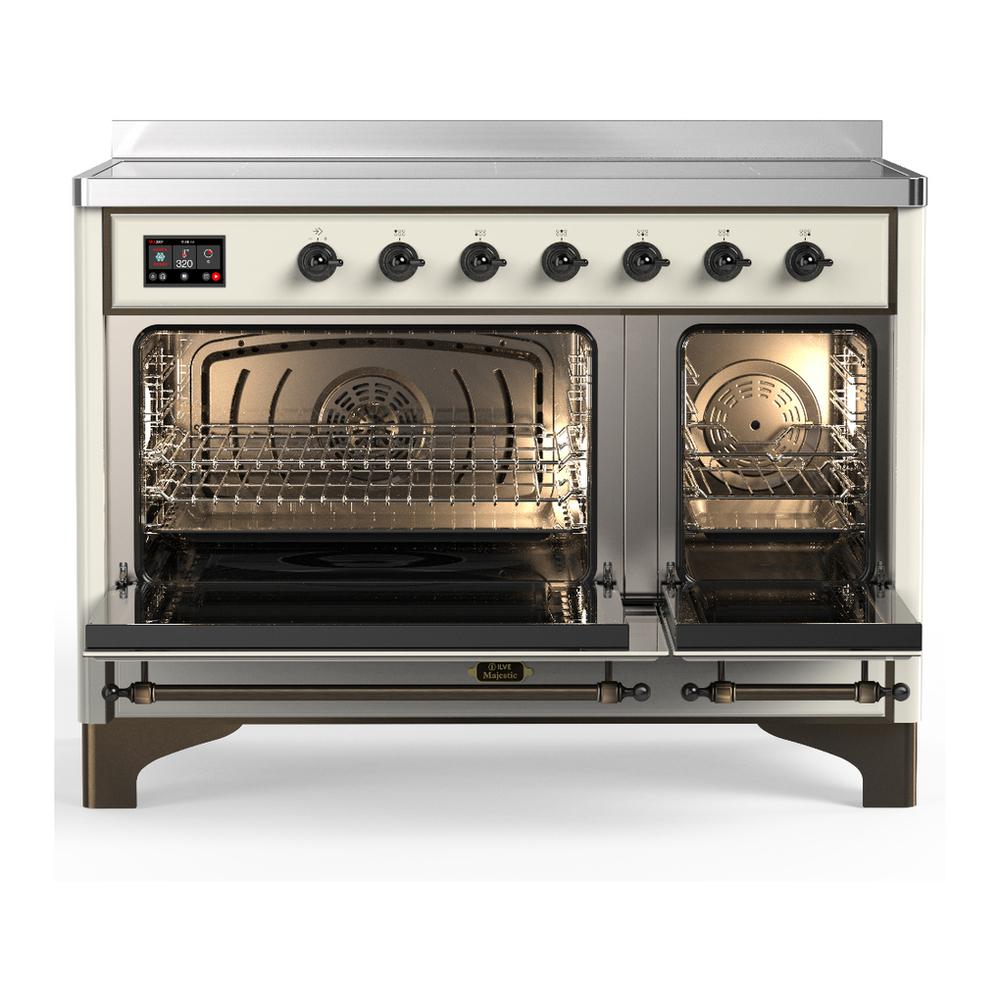 ILVE UMIB48QNR3AWB Majestic III 48 inch Induction Range with 6 Elements, 5.02 cu. ft. Total Oven Capacity (Solid Door, Antique White, Burnished)