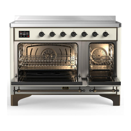 ILVE UMIB48QNR3AWB Majestic III 48 inch Induction Range with 6 Elements, 5.02 cu. ft. Total Oven Capacity (Solid Door, Antique White, Burnished)