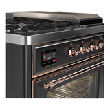 ILVE UM48FSNR3MGPLP Majestic III 48 inch Dual Fuel Range with 5 Black Brass Burners, Griddle and French Top, Dual Function Burner up to 25,000 BTU (Liquid Propane, Triple Glass Door, Graphite Matte, Copper)