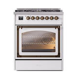 ILVE UN30NMPWHBLP Nostalgie II Noblesse 30 inch Dual Fuel Range (Liquid Propane, Triple Glass Door, White, Burnished)