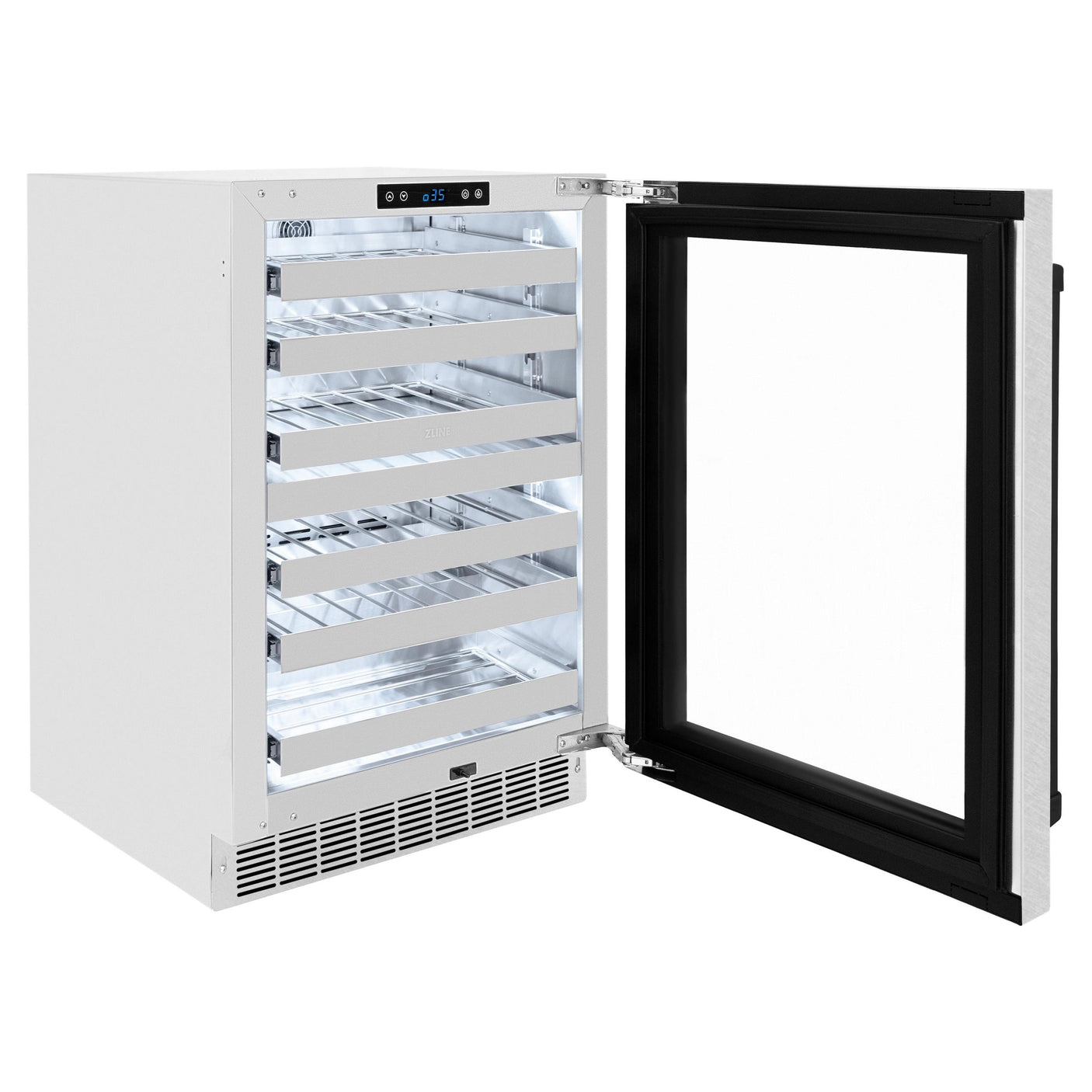 ZLINE Autograph Edition 24 in. Touchstone Dual Zone 44 Bottle Wine Cooler With DuraSnow' Stainless Steel Glass Door And Matte Black Handle (RWDOZ-SN-24-MB)
