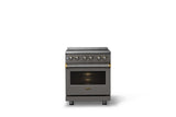 30"W. Electric Range (Finish: Damascus Gray, Trim: Brushed Brass)