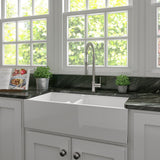 ZLINE 36" Palermo Farmhouse Apron Front Double Bowl Reversible Fireclay Kitchen Sink with Bottom Grid (FRC5121)