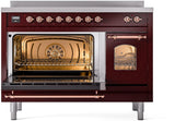 Nostalgie II 48 Inch Electric Freestanding Range in Burgundy with Copper Trim