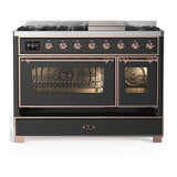 ILVE UM48FNR3MGPLP Majestic III 48 inch Dual Fuel Range with 8 Burners and Griddle, Dual Function Burner up to 25,000 BTU (Liquid Propane, Triple Glass Door, Graphite Matte, Copper)