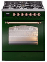 Nostalgie II 30 Inch Dual Fuel Natural Gas Freestanding Range in Emerald Green with Copper Trim