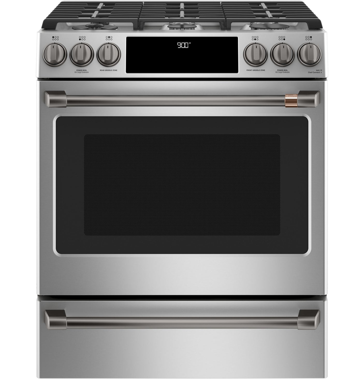 Café™ 30" Smart Slide-In, Front-Control, Dual-Fuel Range with Warming Drawer