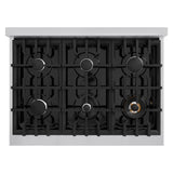 ZLINE 36 in. 5.2 cu. ft. Select Gas Range with 6 Burner Cooktop and Convection Gas Oven in Stainless Steel with Black Matte Door (HGR-BLM-36)