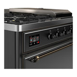 ILVE UM48FSQNR3MGBLP Majestic III 48 inch Dual Fuel Range with 5 Black Brass Burners, Griddle and French Top, Dual Function Burner up to 25,000 BTU (Liquid Propane, Solid Door, Graphite Matte, Burnished)