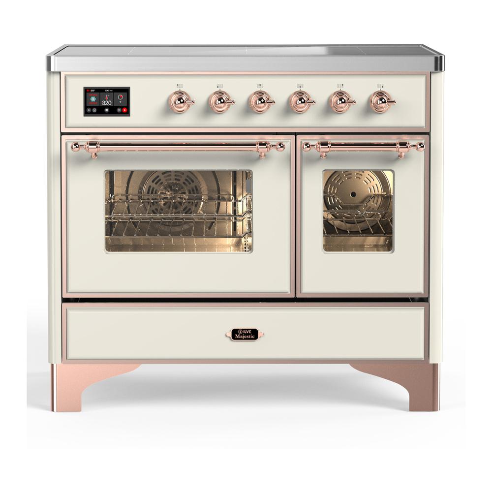 ILVE UMDIB40NR3AWP Majestic III 40 inch Induction Range with 6 Elements, 3.82 cu. ft. Total Oven Capacity (Triple Glass Door, Antique White, Copper)