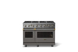 48"W. Open Burner Gas Range (Finish: Damascus Gray, Trim: Brushed Brass, Fuel: Natural Gas)