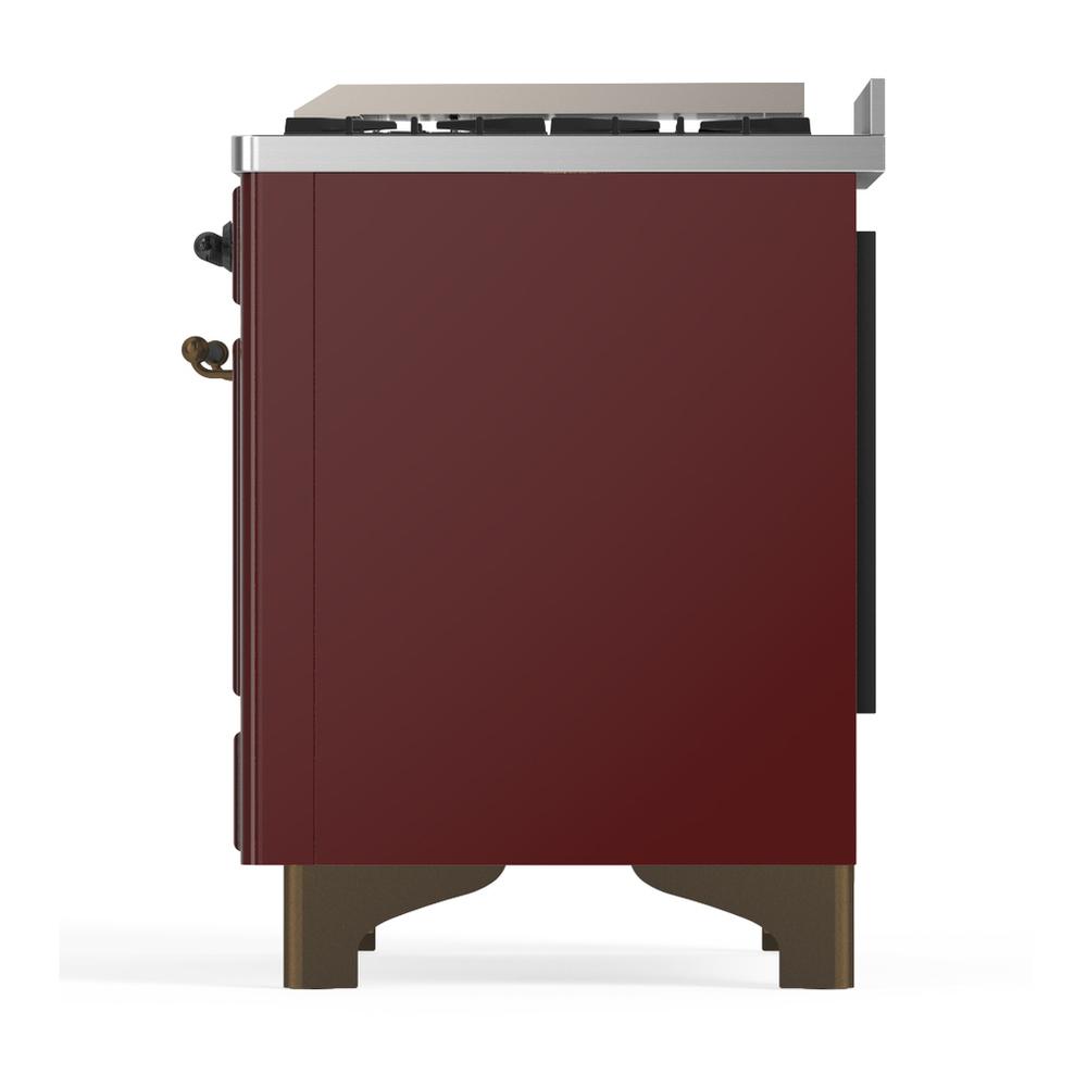 ILVE UM36FNR3BUBLP Majestic III 36 inch Dual Fuel Range with 6 Black Brass Burners and Griddle, Dual Function Burner up to 25,000 BTU (Triple Glass Door, Burgundy, Burnished, Liquid Propane)