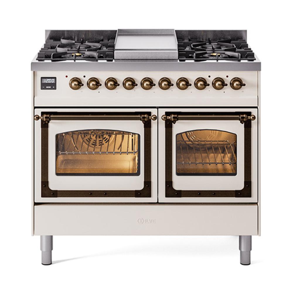ILVE UND40FNMPAWBLP Nostalgie II Noblesse 40 inch Dual Fuel Range (Liquid Propane, Triple Glass Door, Antique White, Burnished)